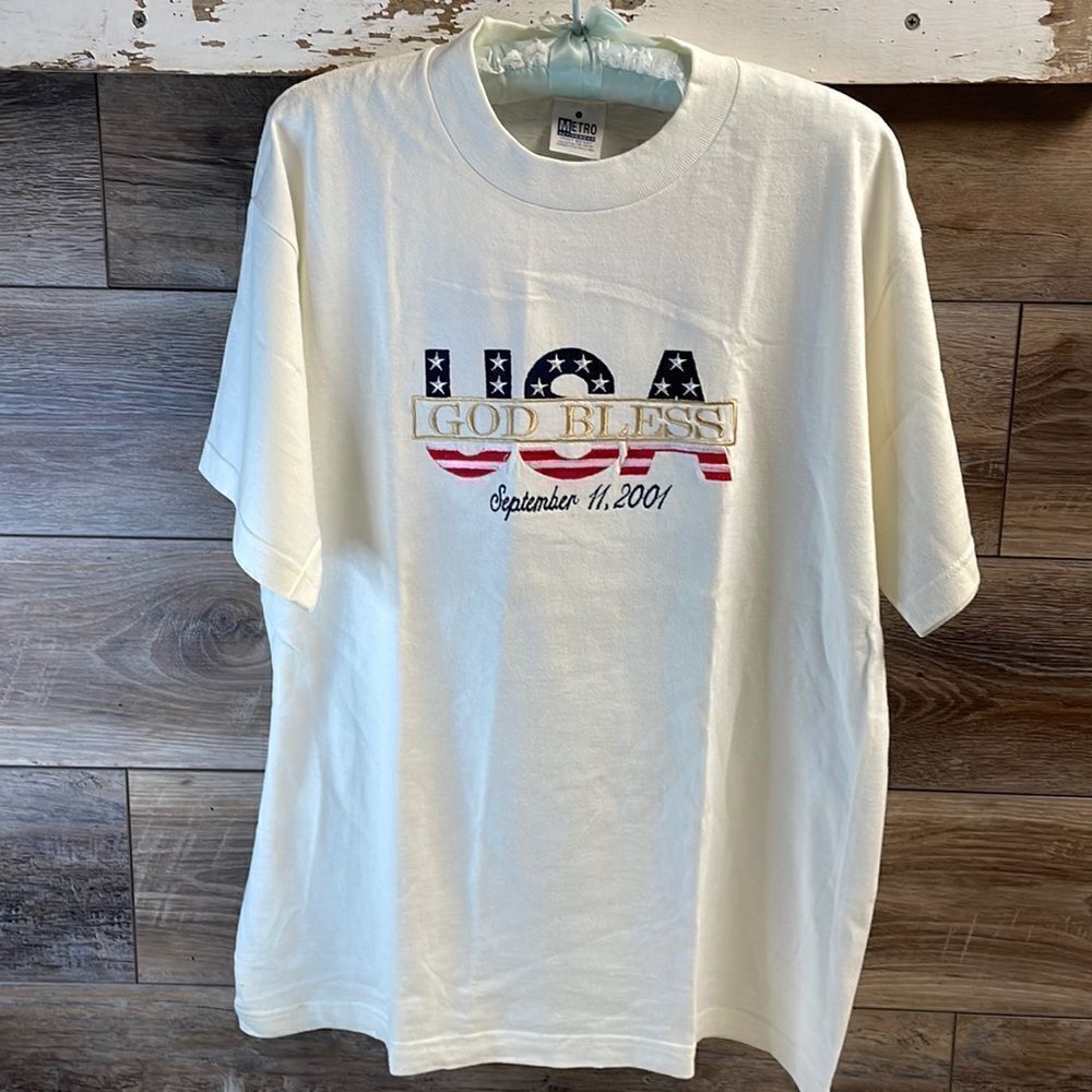 God Bless USA / September 11, 2001 Tshirt, Unisex, Size L, Embroidered Letters